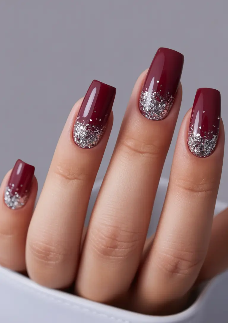 Gel Nail Trends Christmas 2025 Berry Sparkle Ombre