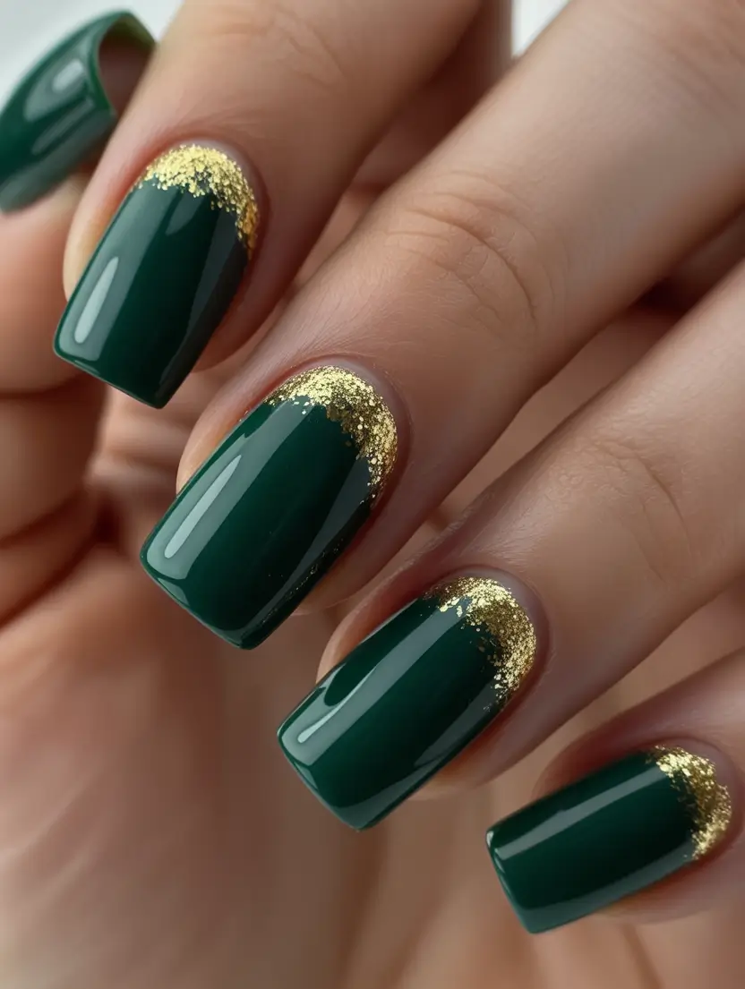 Gel Nail Trends Christmas 2025 Emerald and Gold Luxe