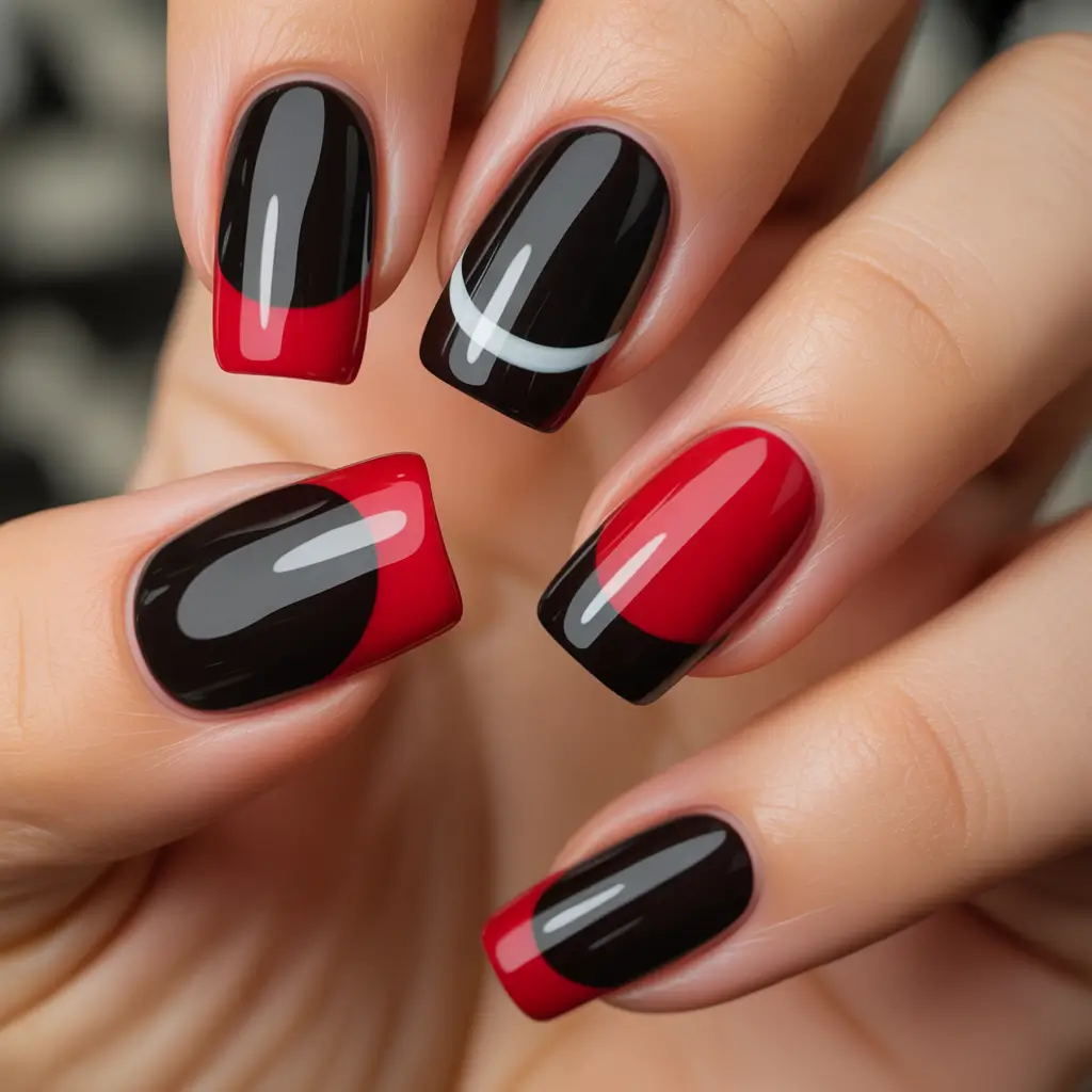 Gel Nail Trends Christmas 2025 Red Meets Black Chic