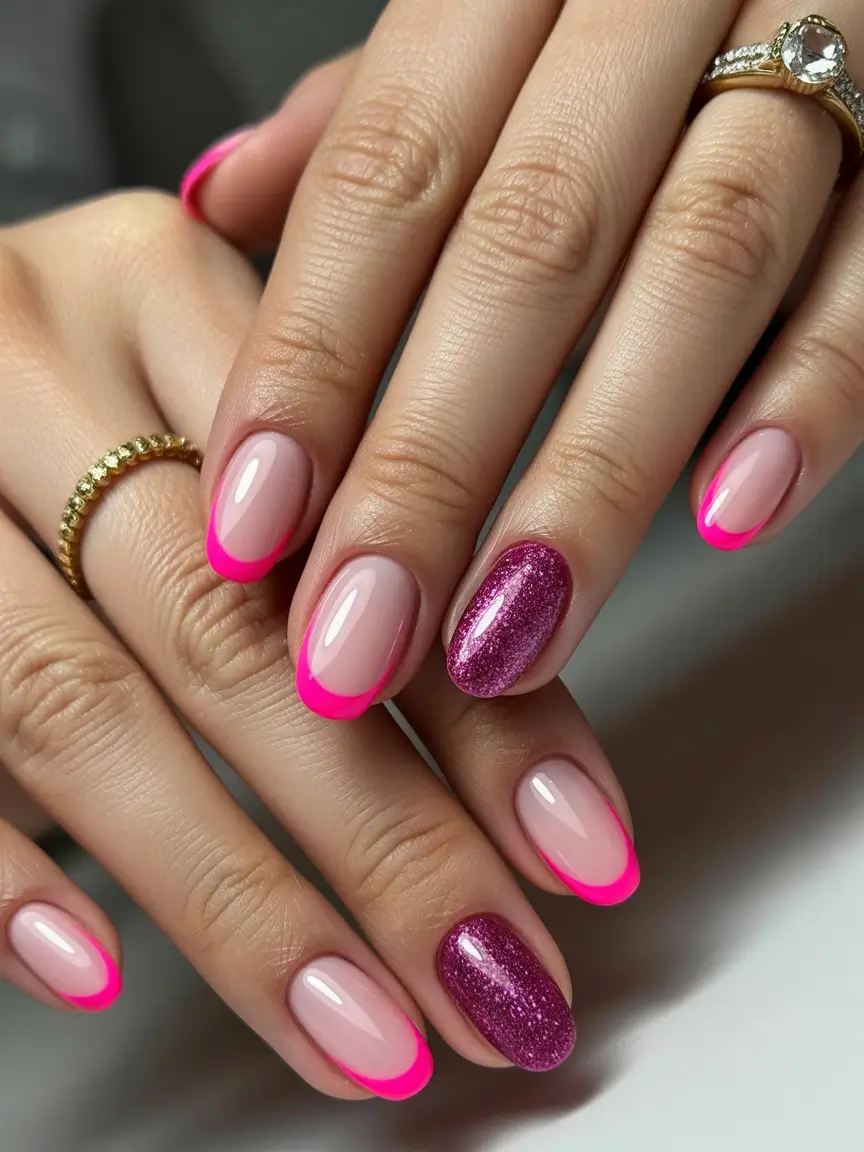 Gel Nail Trends Christmas 2025 Neon Pink Frost