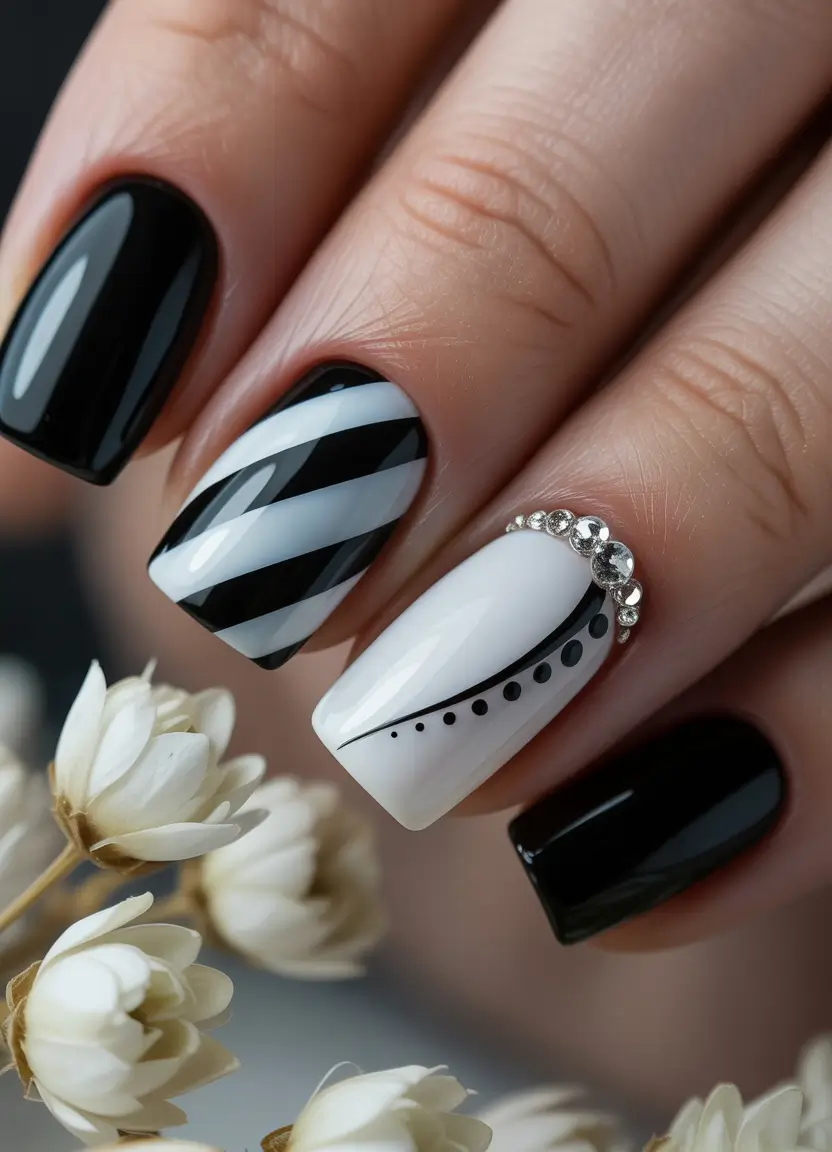 Gel Nail Trends Christmas 2025 Monochrome Drama