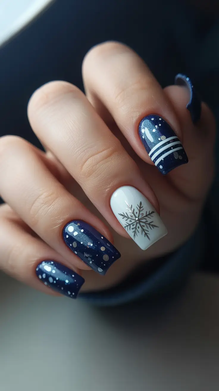 Gel Nail Trends Christmas 2025 Starry Night Blue