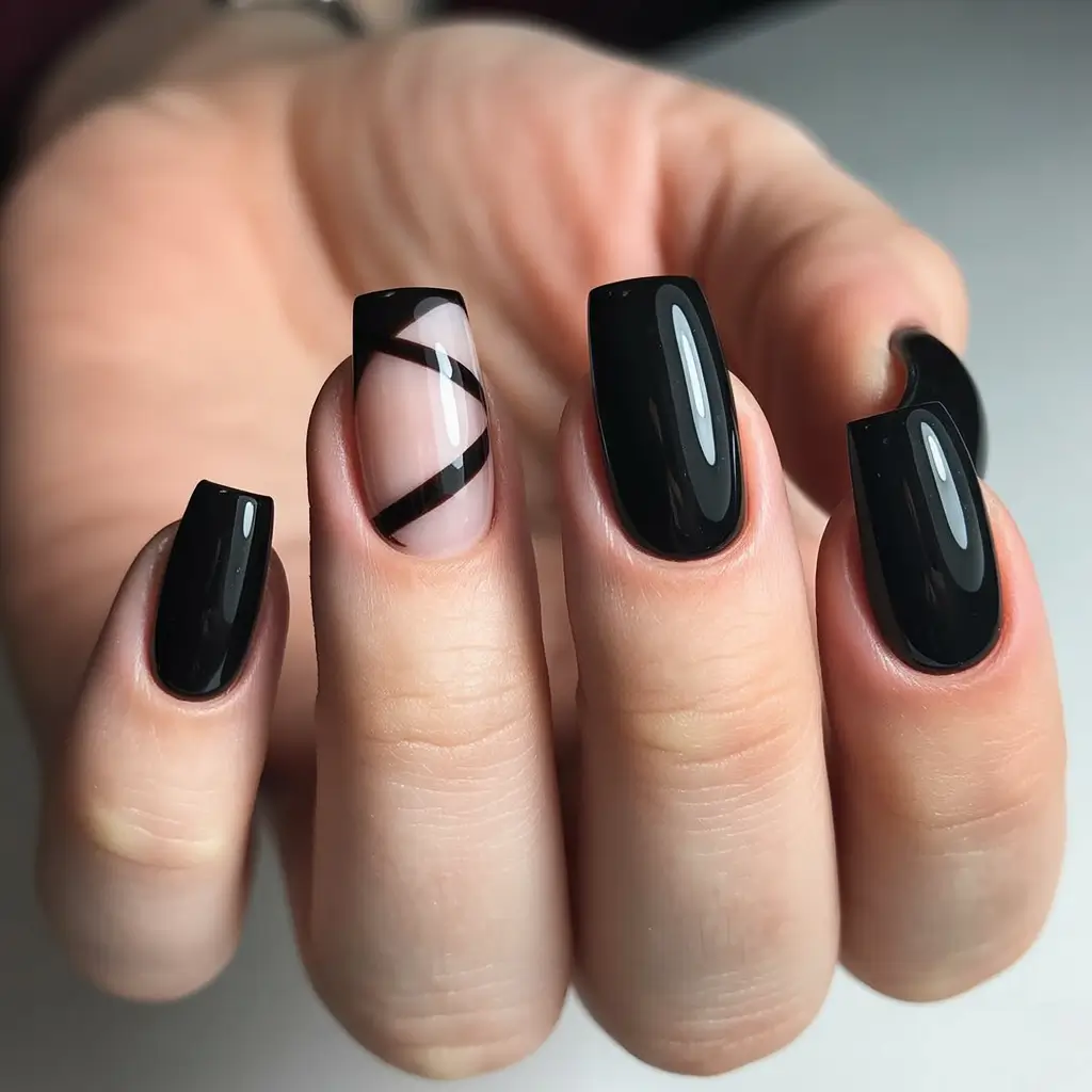 Gel Nail Trends Christmas 2025 Glossy Noir Geometry