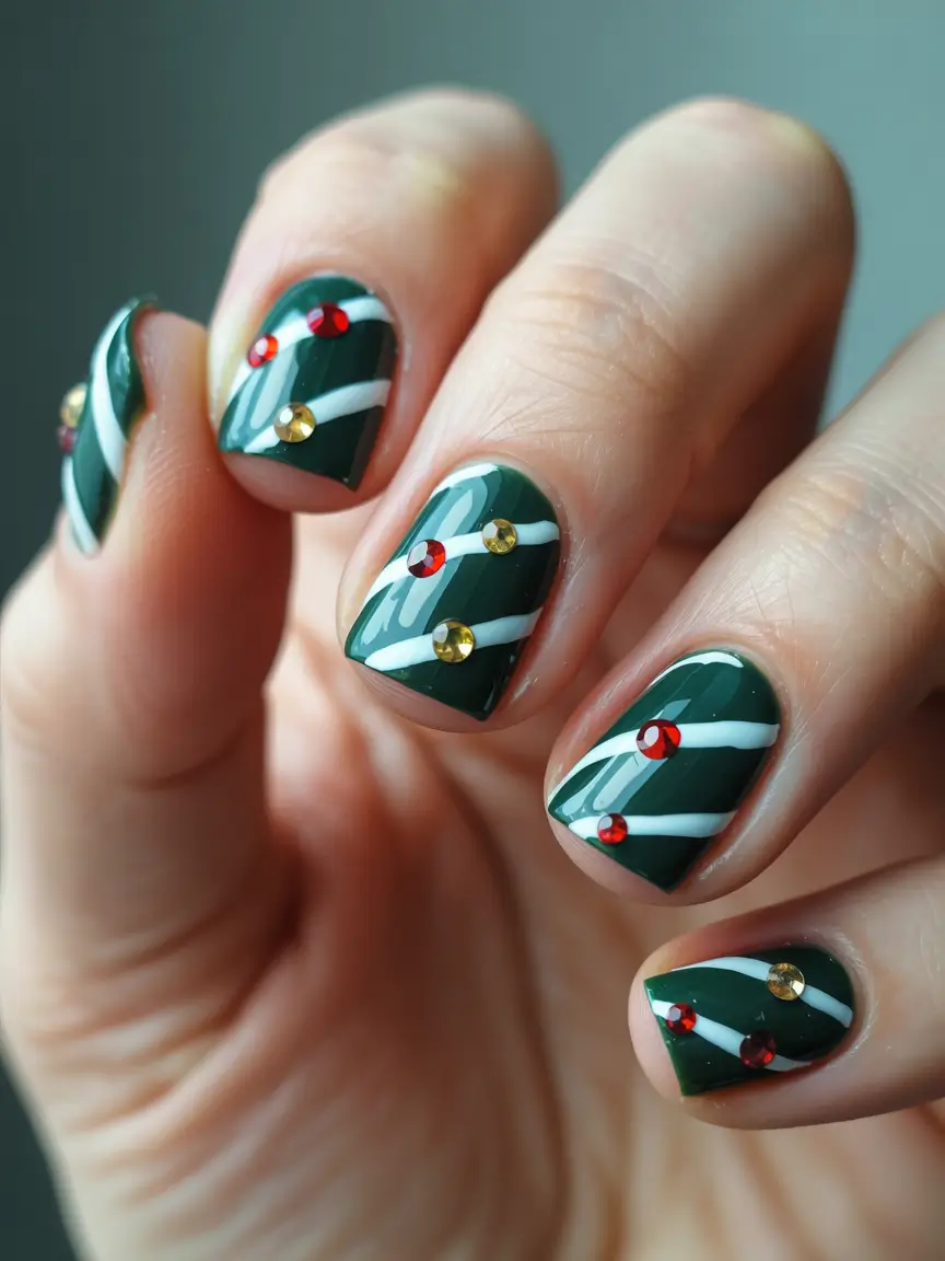 Green Nail Trends Christmas 2025 Candy Ribbon Spark