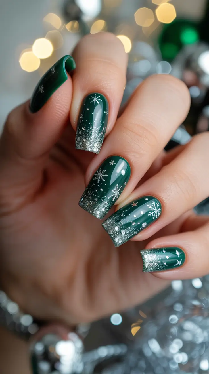 Green Nail Trends Christmas 2025 Snowfall Glam