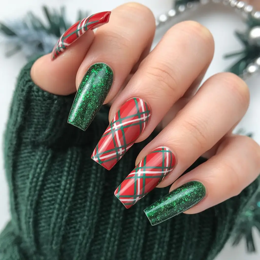 Green Nail Trends Christmas 2025 Classic Tartan Charm