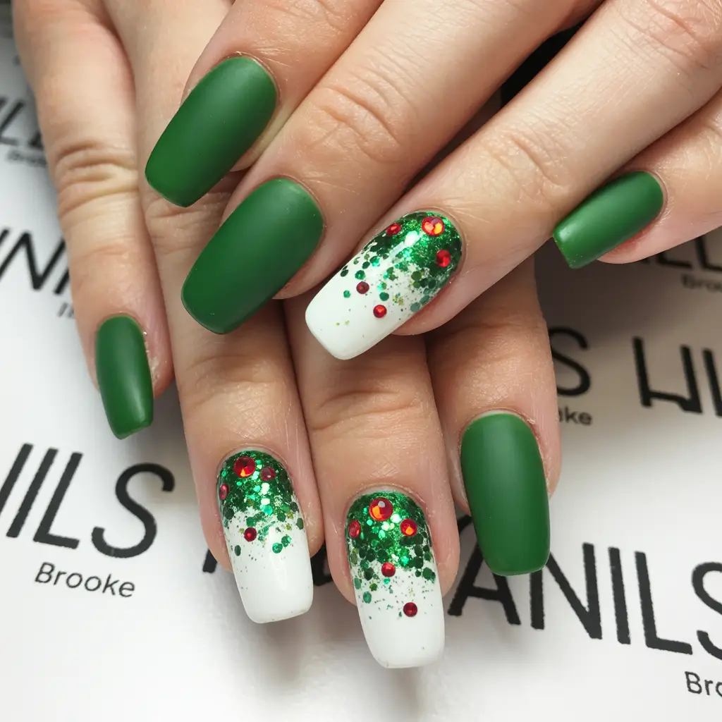 Green Nail Trends Christmas 2025 Matte Forest Snow