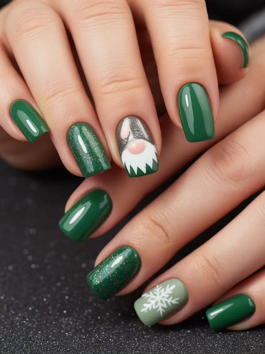 Green Nail Trends Christmas 2025 Winter Gnome Whimsy