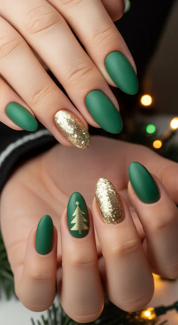 Green Nail Trends Christmas 2025 Golden Pine Luxe