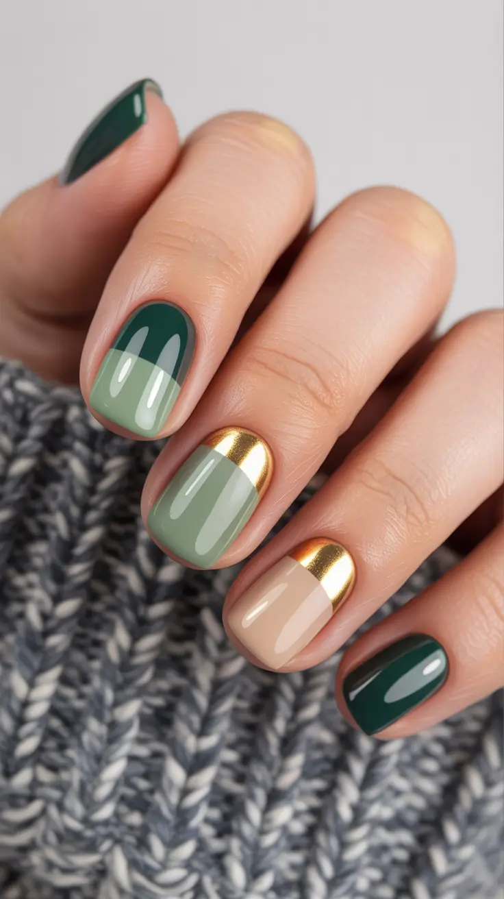 Green Nail Trends Christmas 2025 Sage Gold Geometry