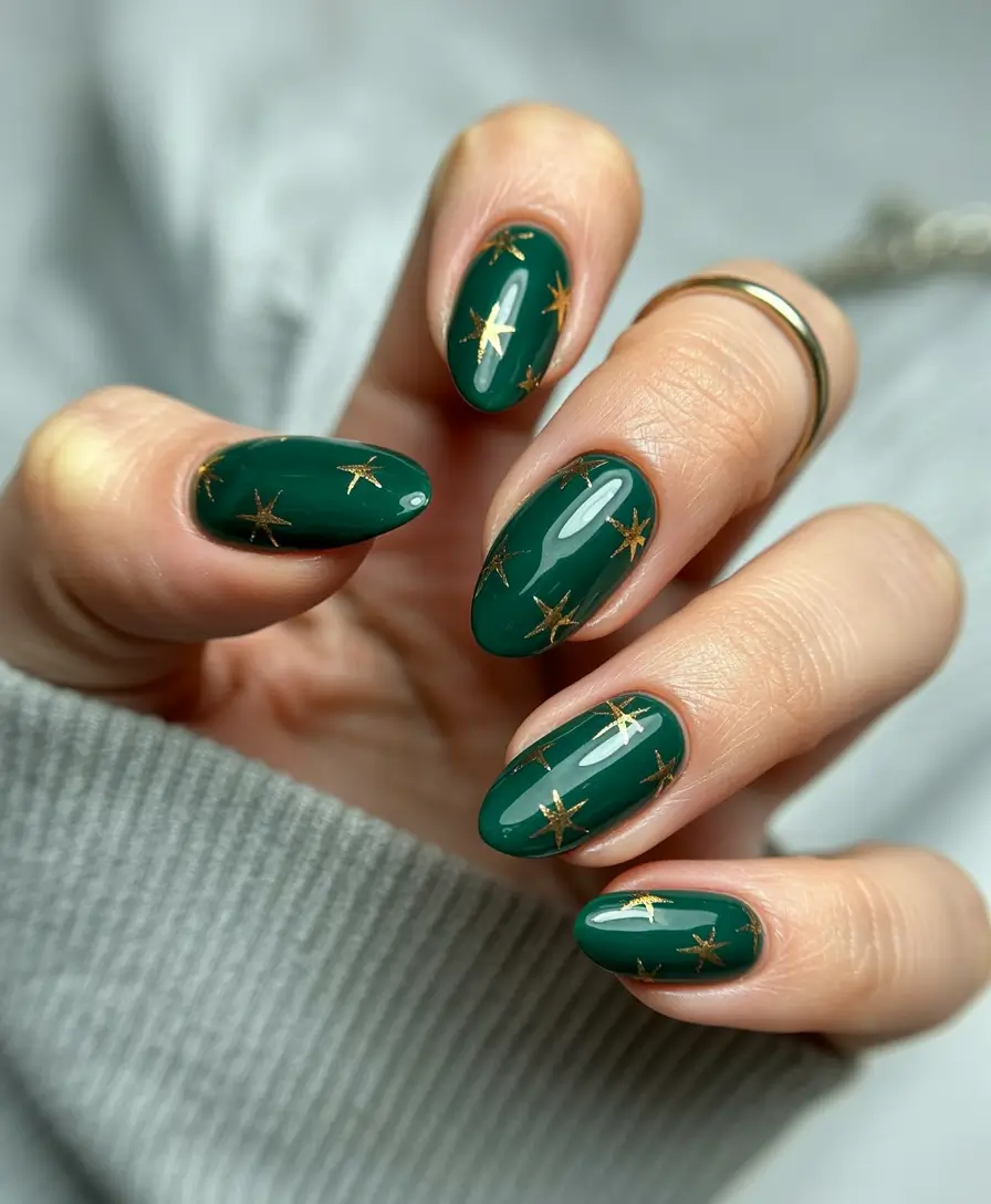 Green Nail Trends Christmas 2025 Celestial Starshine