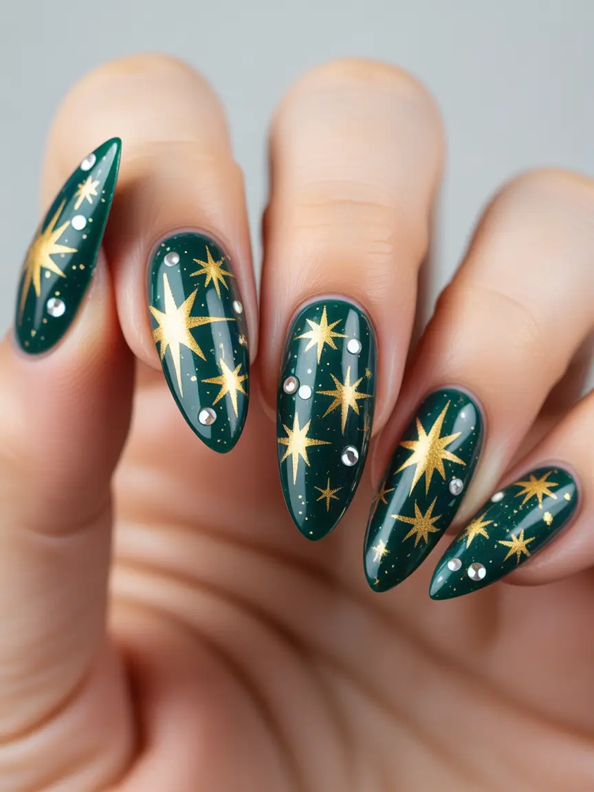 Green Nail Trends Christmas 2025 Starlit Glamour