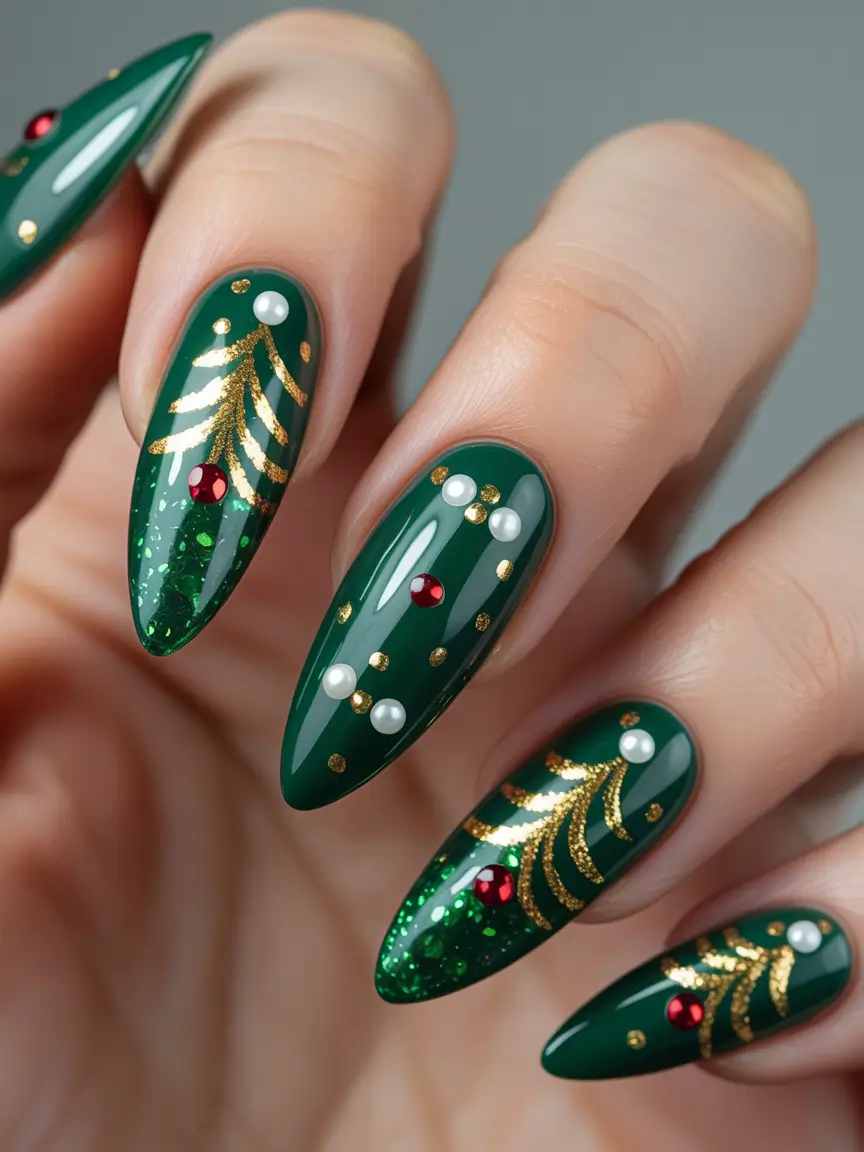 Green Nail Trends Christmas 2025 Holiday Tree Opulence