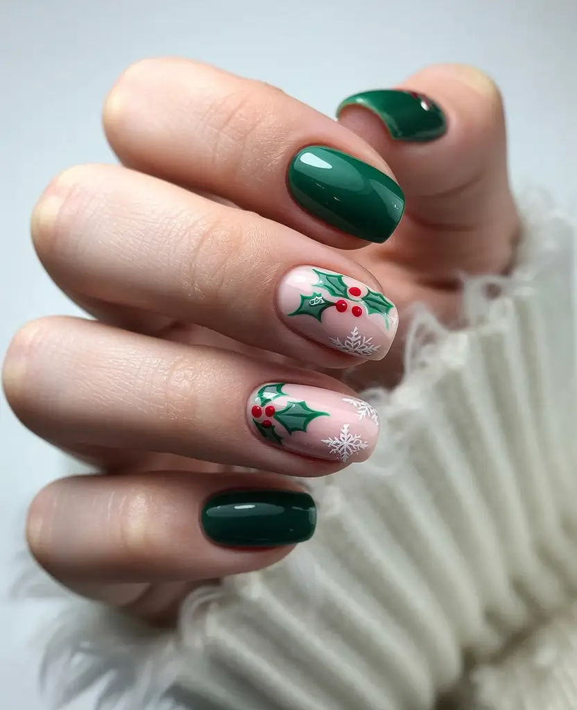 Green Nail Trends Christmas 2025 Holly Leaf Elegance