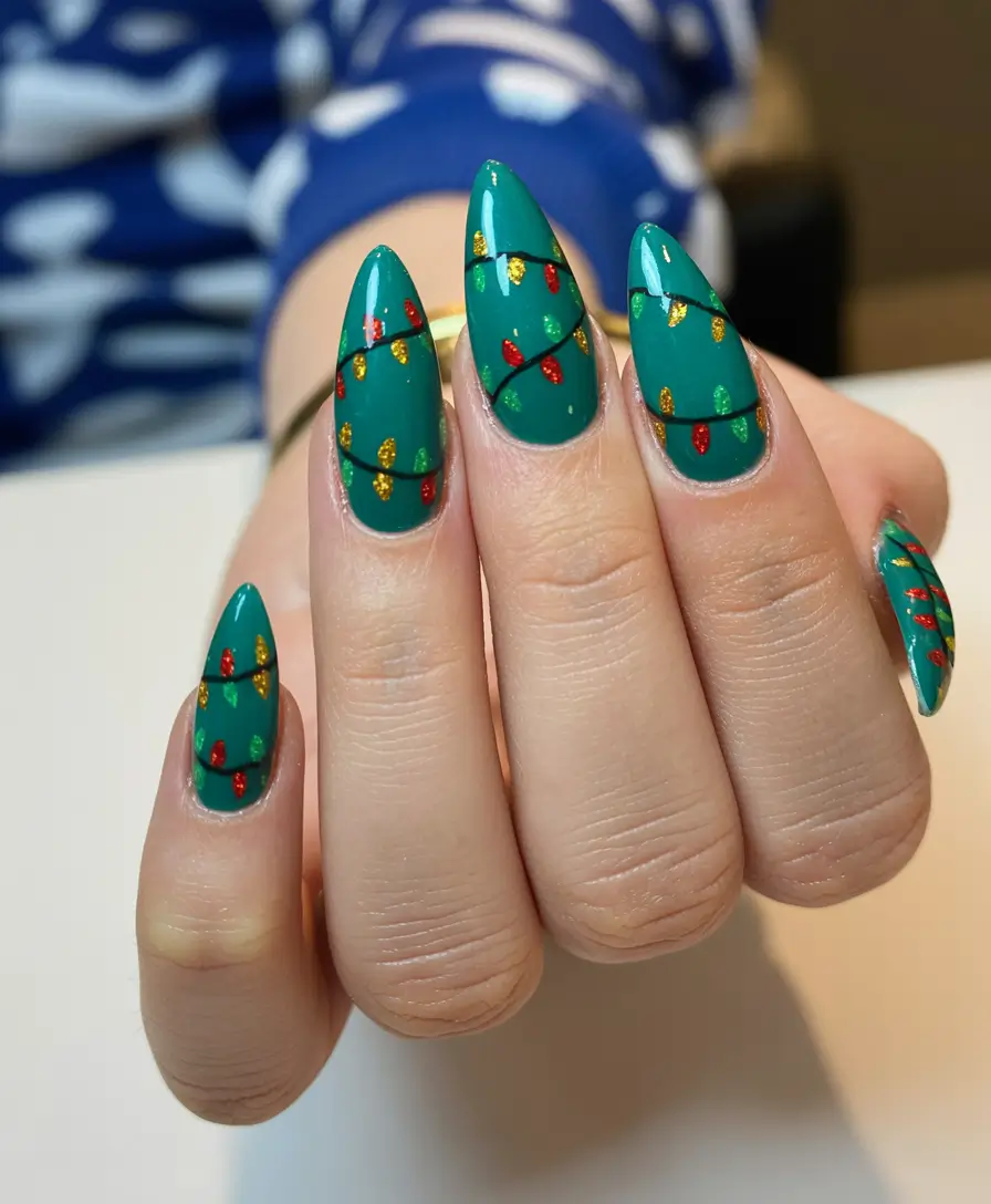 Green Nail Trends Christmas 2025 Holiday Lights Magic