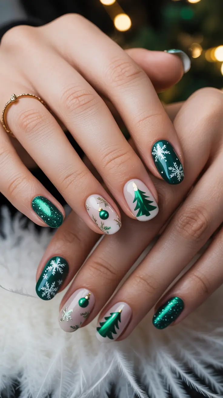 Green Nail Trends Christmas 2025 Evergreen Frost Charm