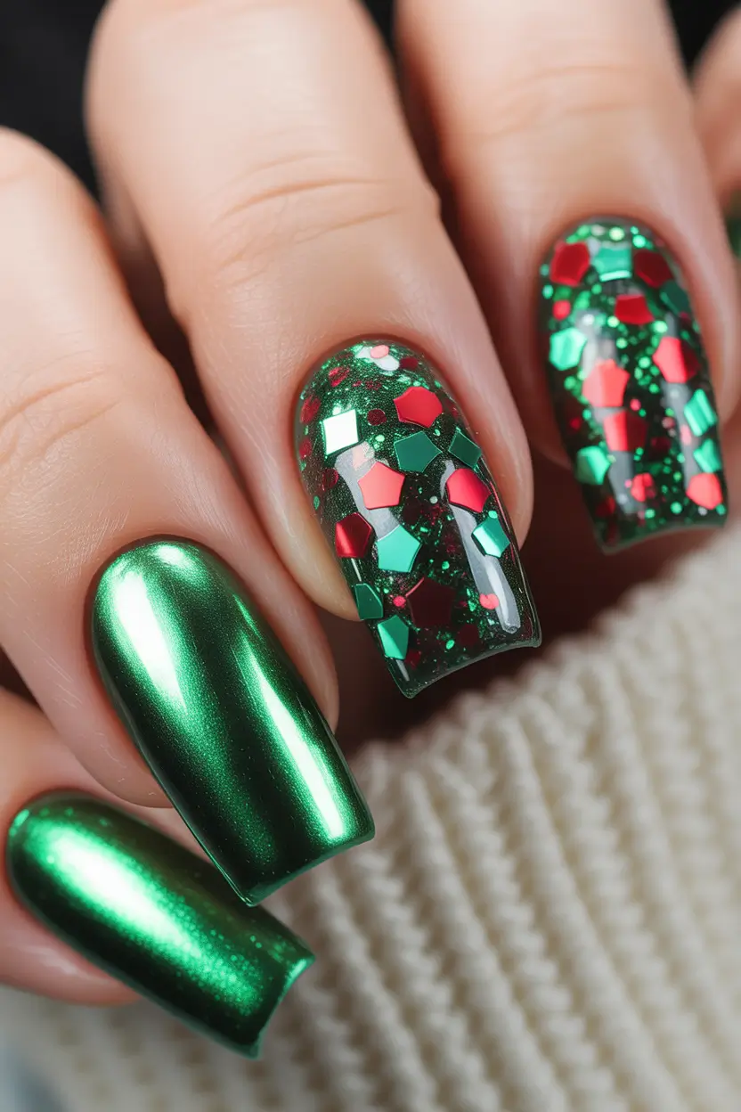 Green Nail Trends Christmas 2025 Mirror Shine Christmas Mix