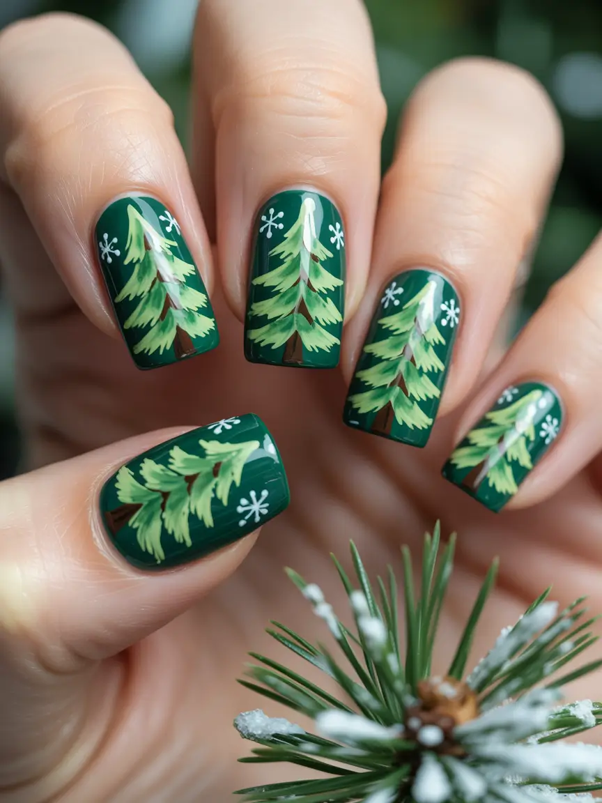 Green Nail Trends Christmas 2025 Winter Pines & Sparkle Dreams