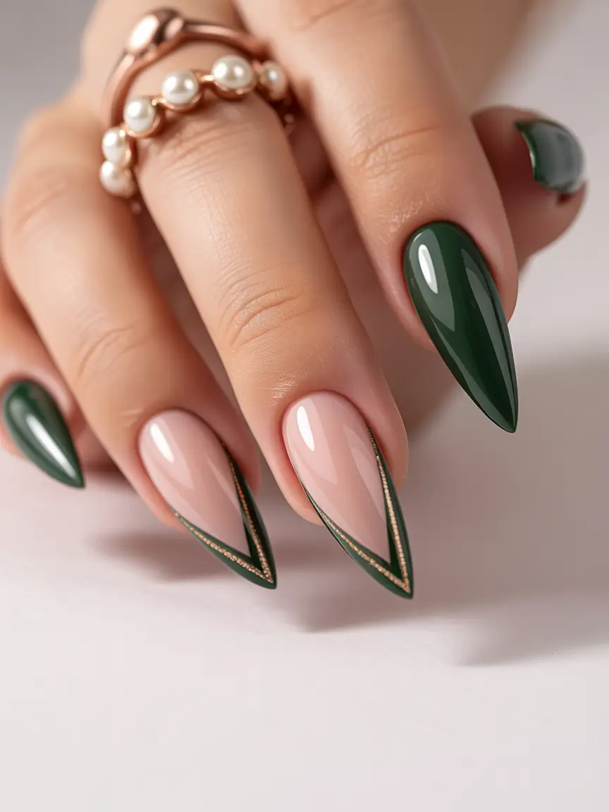 Green Nail Trends for Winter 2025–2026 Deep V Emerald Chic