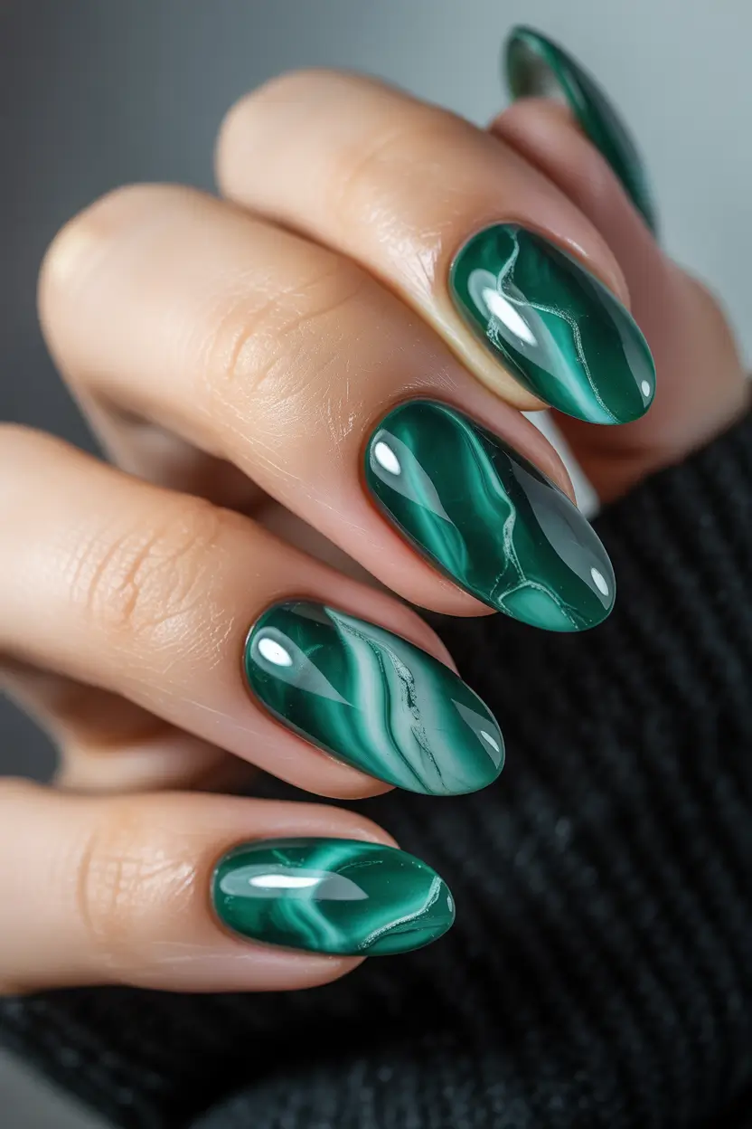 Green Nail Trends for Winter 2025–2026 Malachite Magic