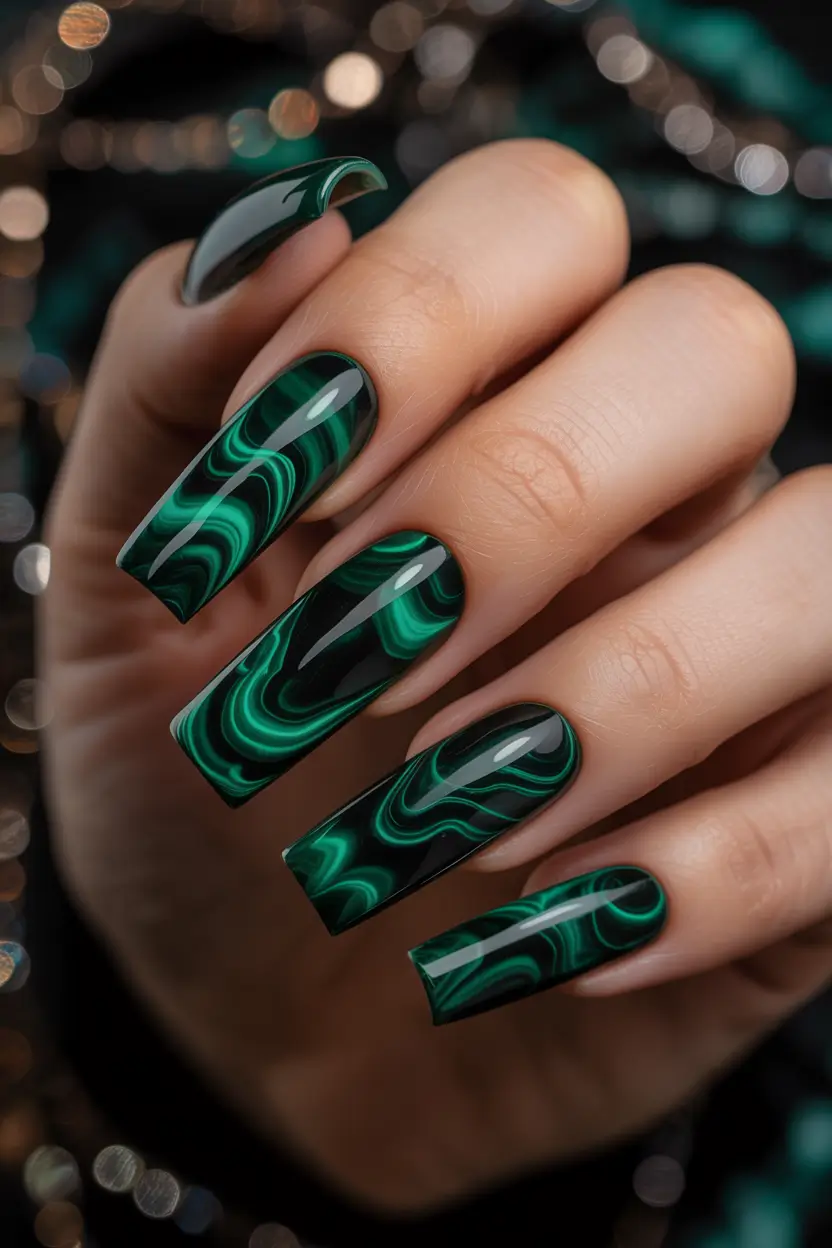 Green Nail Trends for Winter 2025–2026 Glamorous Green Marble
