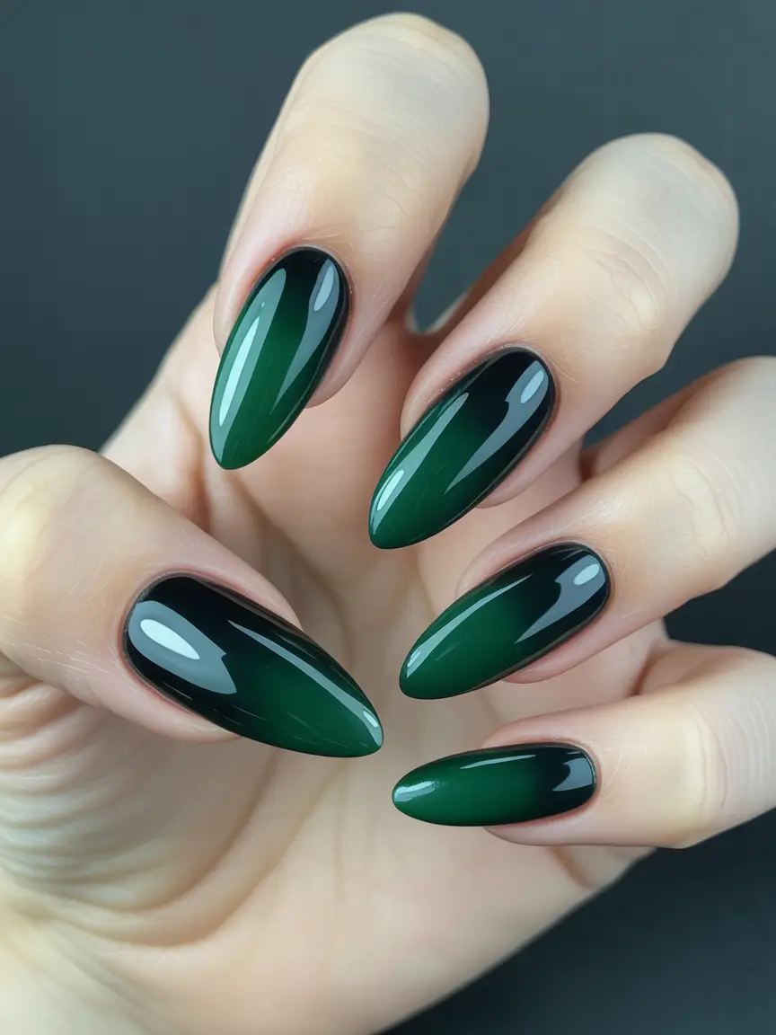 Green Nail Trends for Winter 2025–2026 Velvet Green Ombre