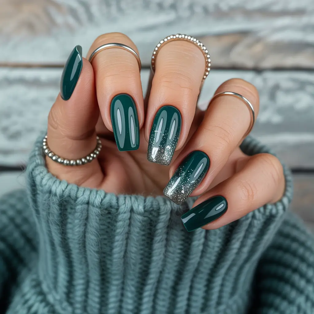 Green Nail Trends for Winter 2025–2026 Silver-Tipped Sage