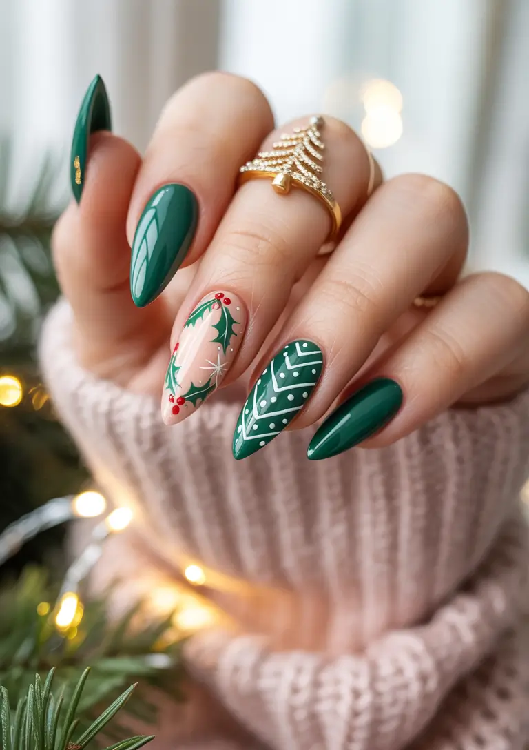 Green Nail Trends for Winter 2025–2026 Holly Leaf Glam