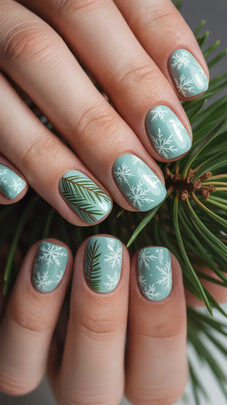 Green Nail Trends for Winter 2025–2026 Snowy Mint Dream