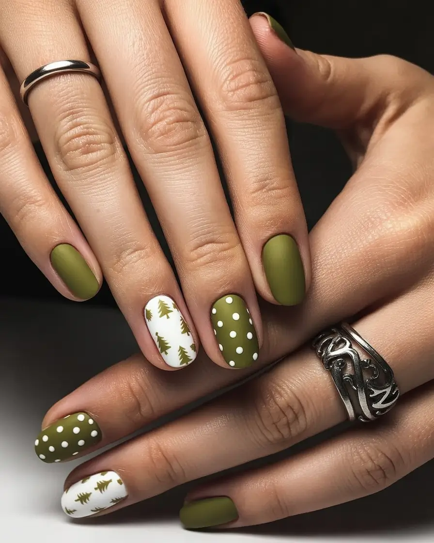 Green Nail Trends for Winter 2025–2026 Matte Olive Forest