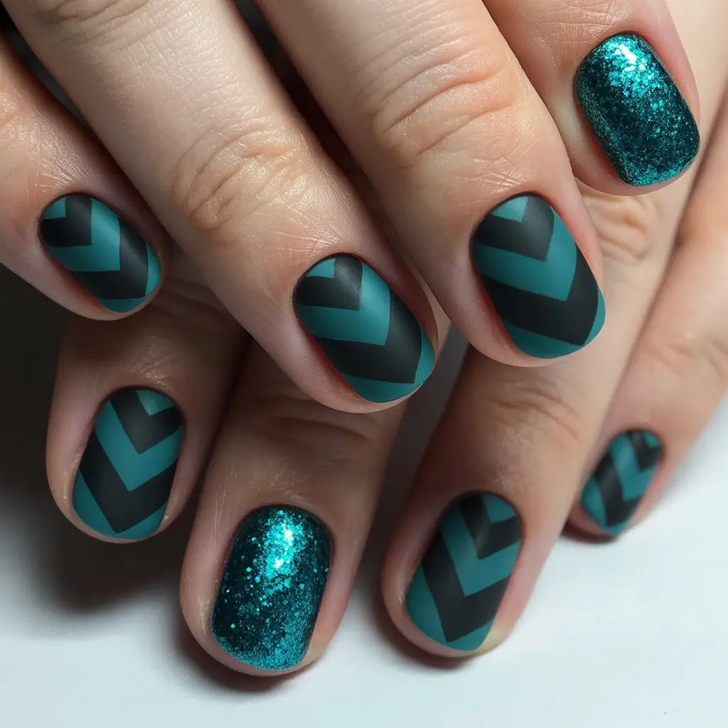 Green Nail Trends for Winter 2025–2026 Emerald Chevron Glow