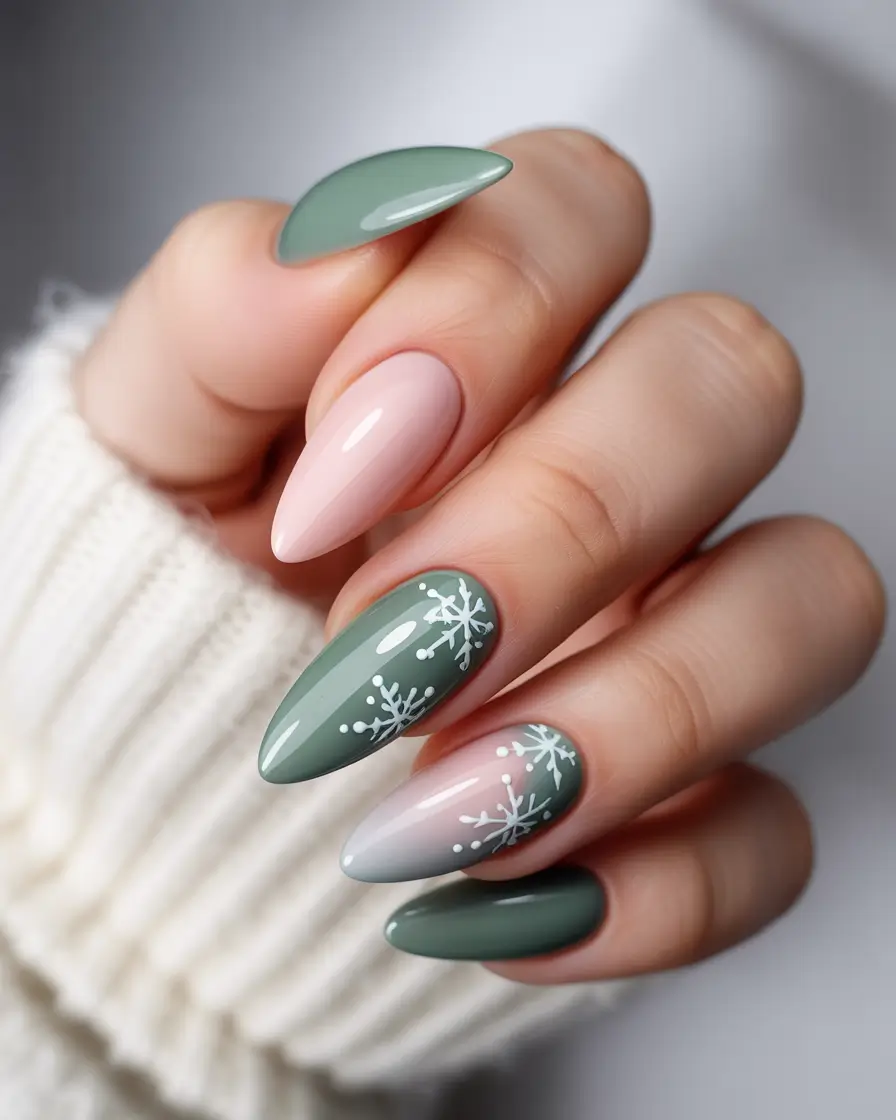 Green Nail Trends for Winter 2025–2026 Frosted Pine Tips