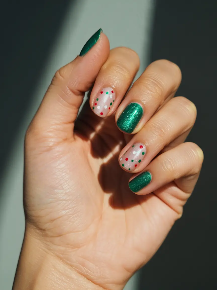 Green Nail Trends for Winter 2025–2026 Festive Polka Pop