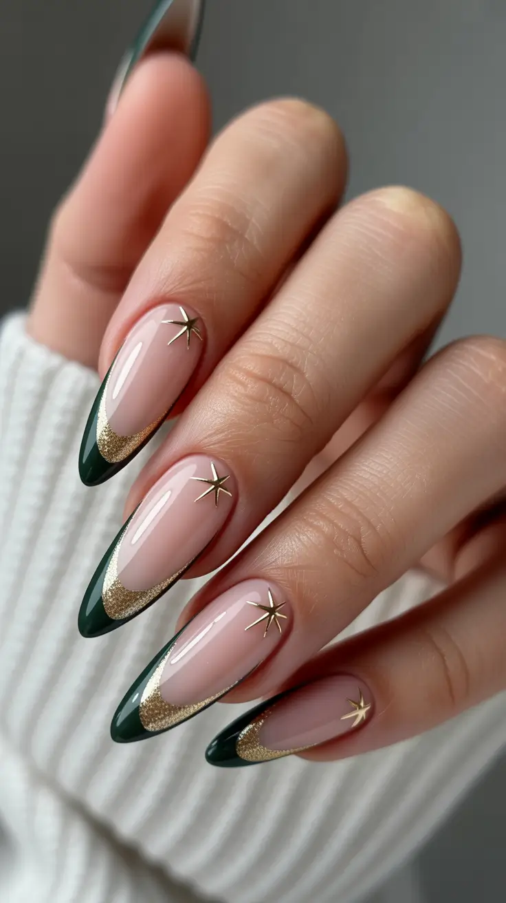 Green Nail Trends for Winter 2025–2026 Golden French Elegance