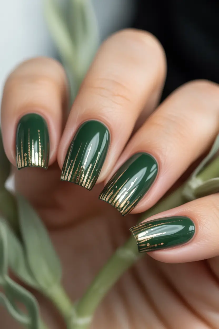 Green Nail Trends for Winter 2025–2026 Metallic Moss Tips