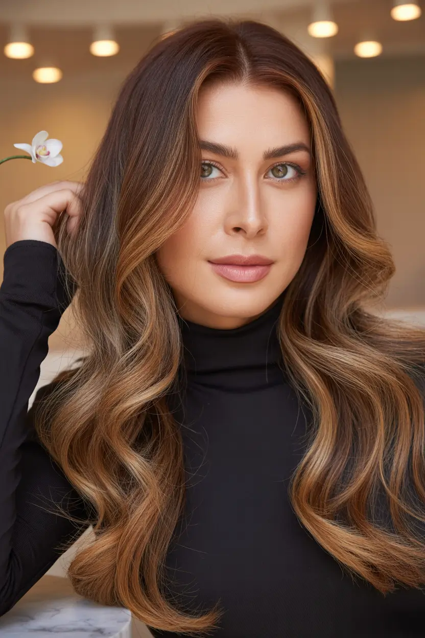 Hair Color Ideas Auburn for Winter 2025 – 2026 Dimensional Auburn with Caramel Lights
