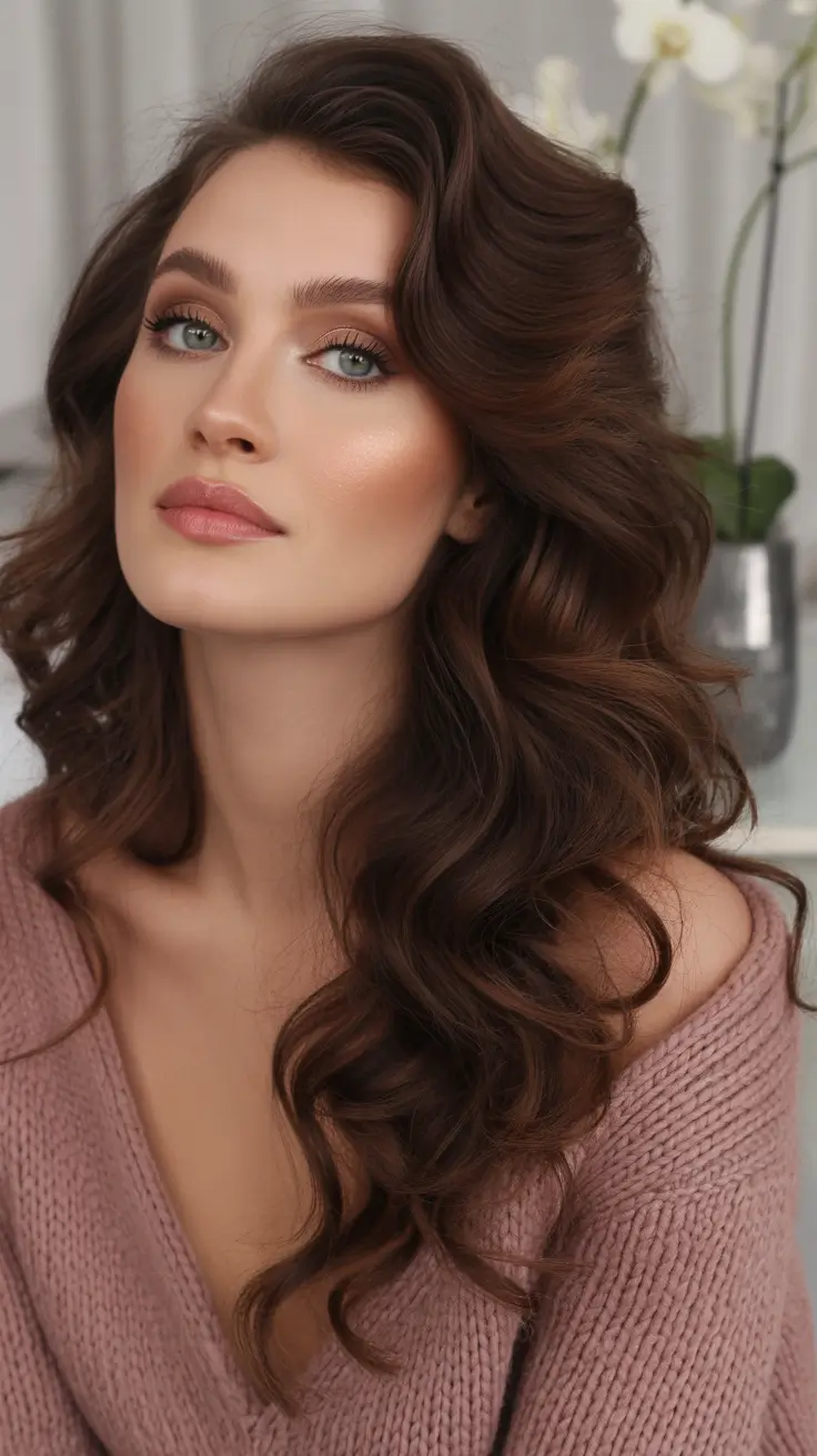 Hair Color Ideas Auburn for Winter 2025 – 2026 Glossy Chestnut Waves