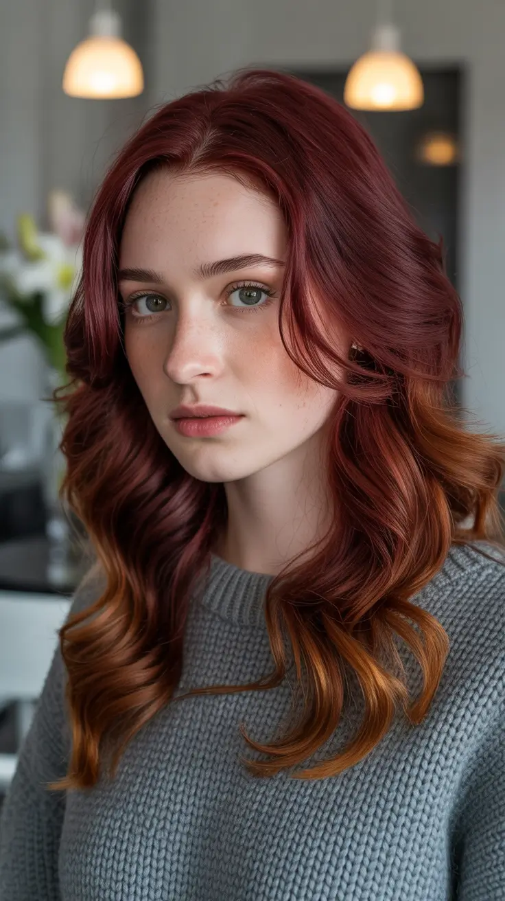 Hair Color Ideas Auburn for Winter 2025 – 2026 Romantic Auburn with Golden Ends
