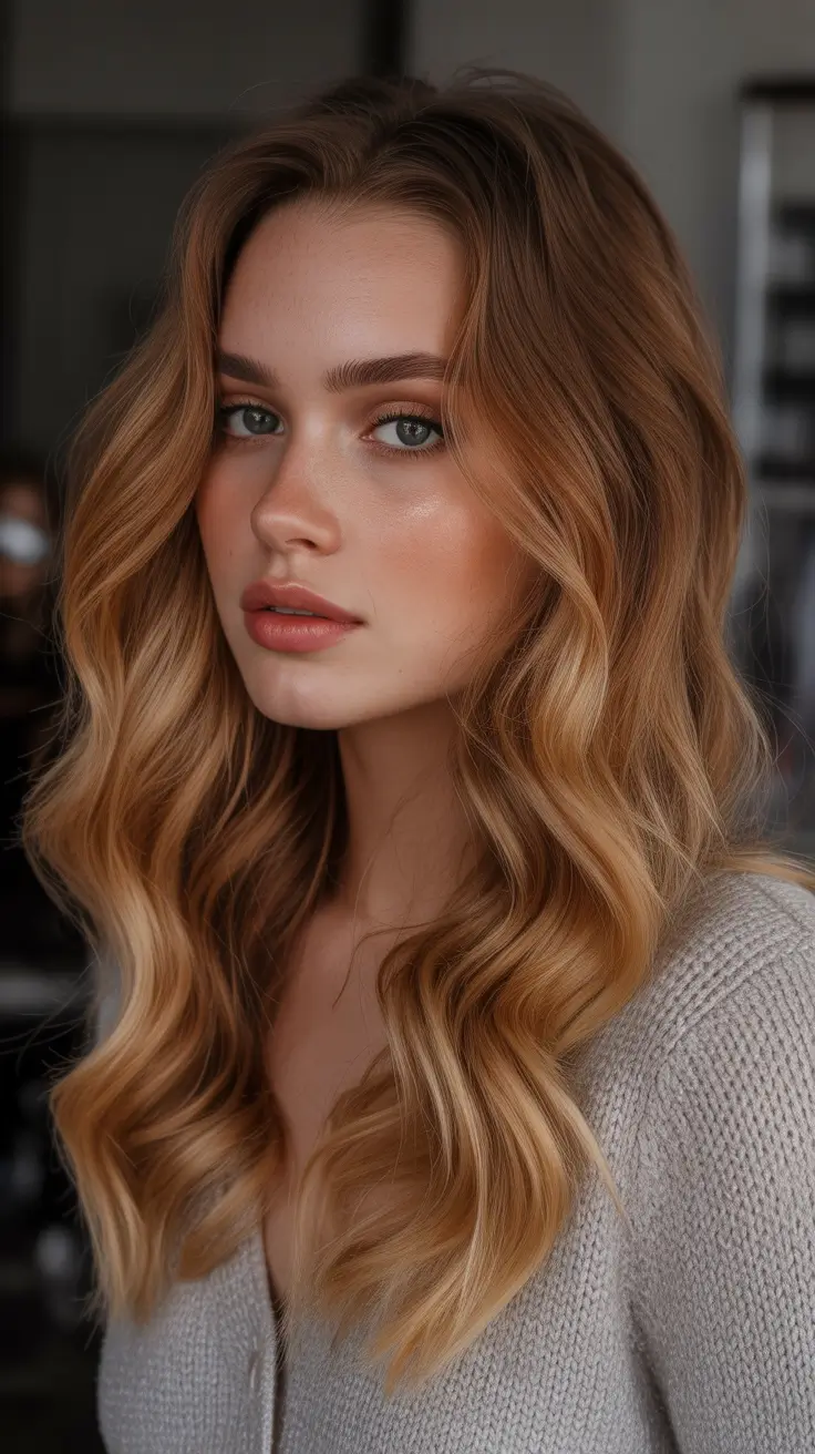 Hair Color Ideas Auburn for Winter 2025 – 2026 Soft Auburn Blonde Blend
