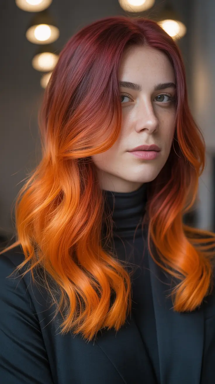 Hair Color Ideas Auburn for Winter 2025 – 2026 Bold Crimson-Orange Auburn