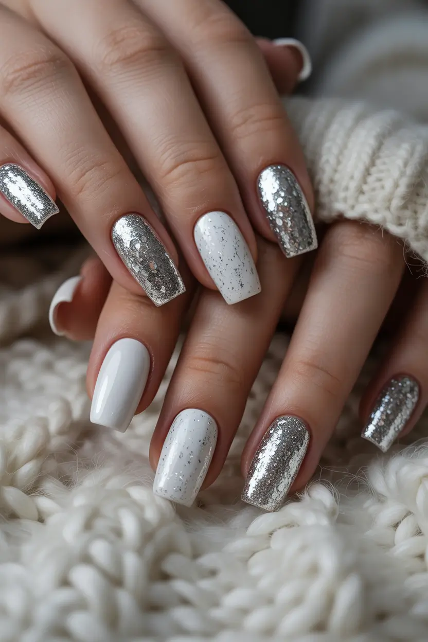 Neutral Nail Art Ideas for Winter 2025–2026 Snowy Silver French