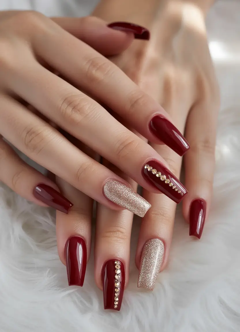 Neutral Nail Art Ideas for Winter 2025–2026 Burgundy Velvet Spark