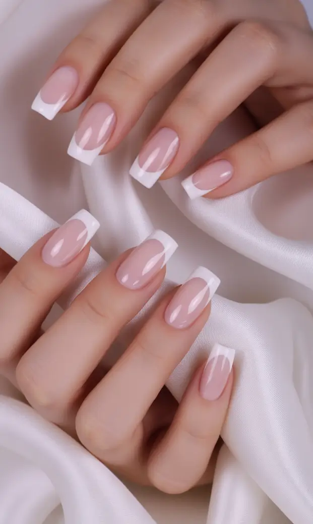 Neutral Nail Art Ideas for Winter 2025–2026 Classic Square French