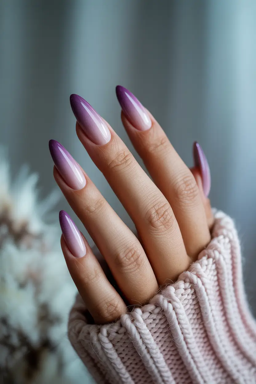 Neutral Nail Art Ideas for Winter 2025–2026 Violet Frost Fade