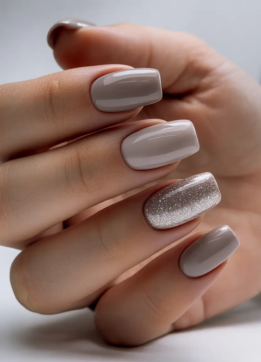 Neutral Nail Art Ideas for Winter 2025–2026 Cashmere Taupe Sparkle