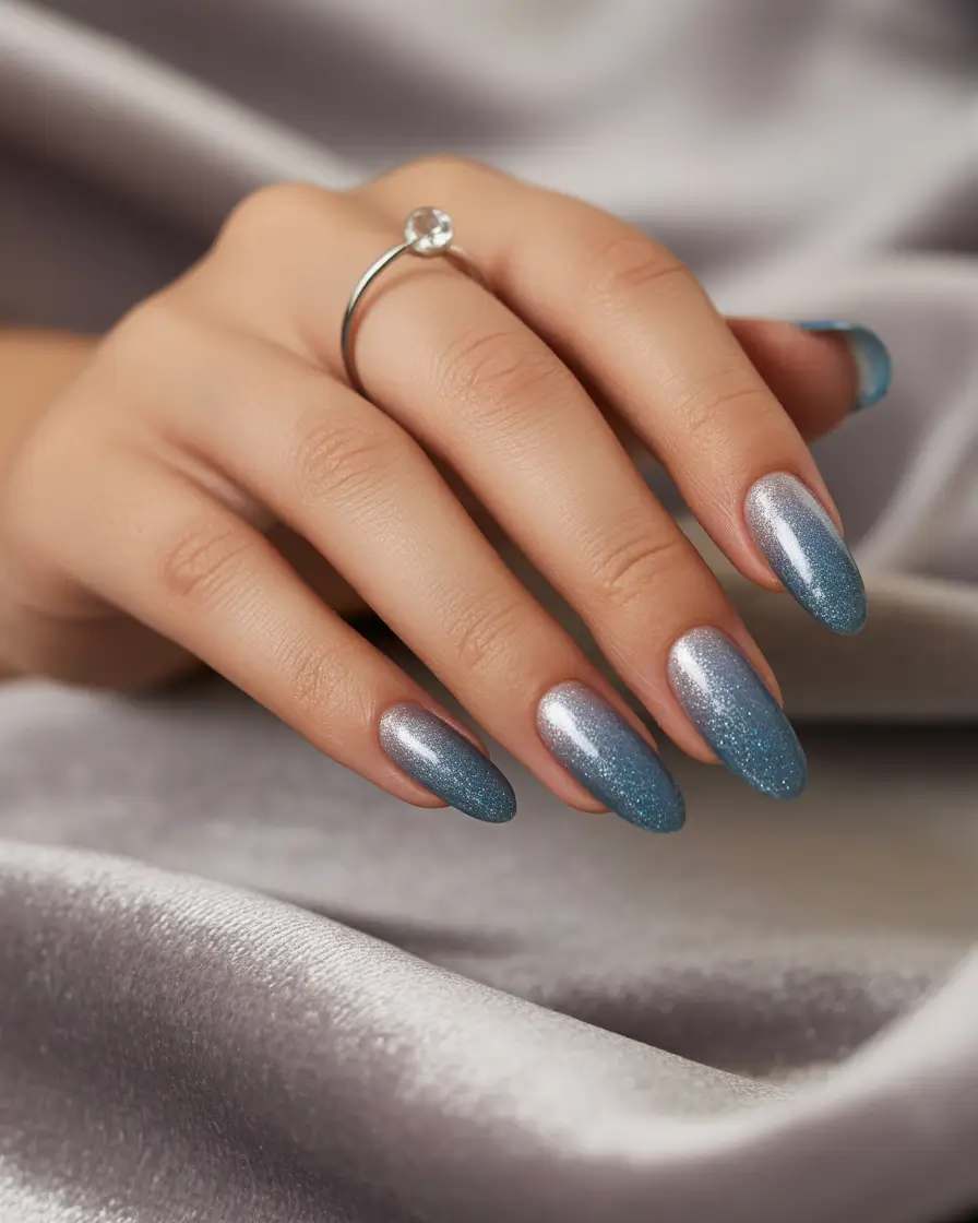 Neutral Nail Art Ideas for Winter 2025–2026 Blue Metallic Horizon