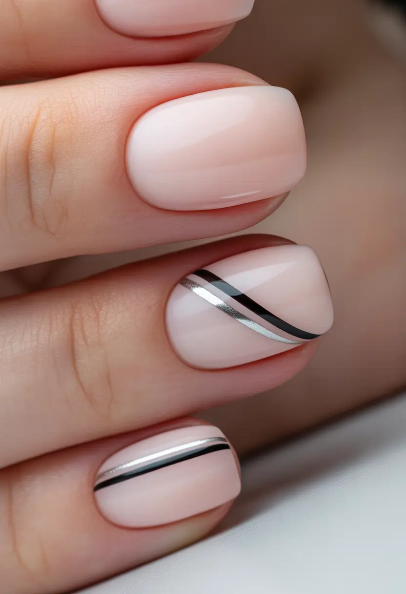 Neutral Nail Art Ideas for Winter 2025–2026 Minimalist Metallic Lines