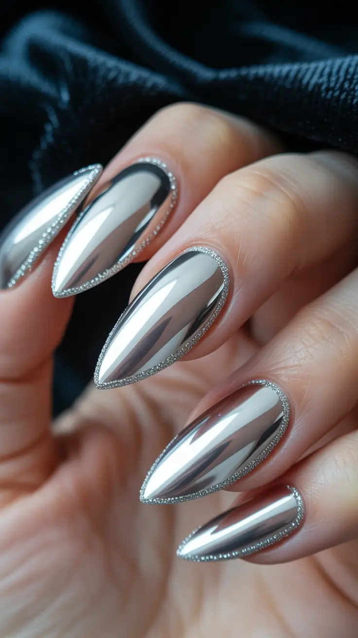 Neutral Nail Art Ideas for Winter 2025–2026 Silver Edge Stiletto
