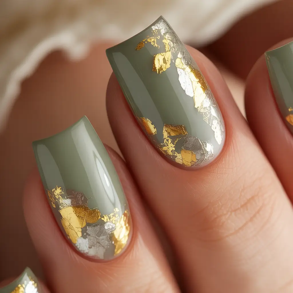 Neutral Nail Art Ideas for Winter 2025–2026 Olive Luxe Foil