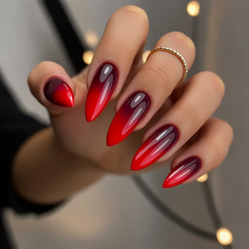 November 2025 Nail Colors Ideas Fiery Red Ombre Drama
